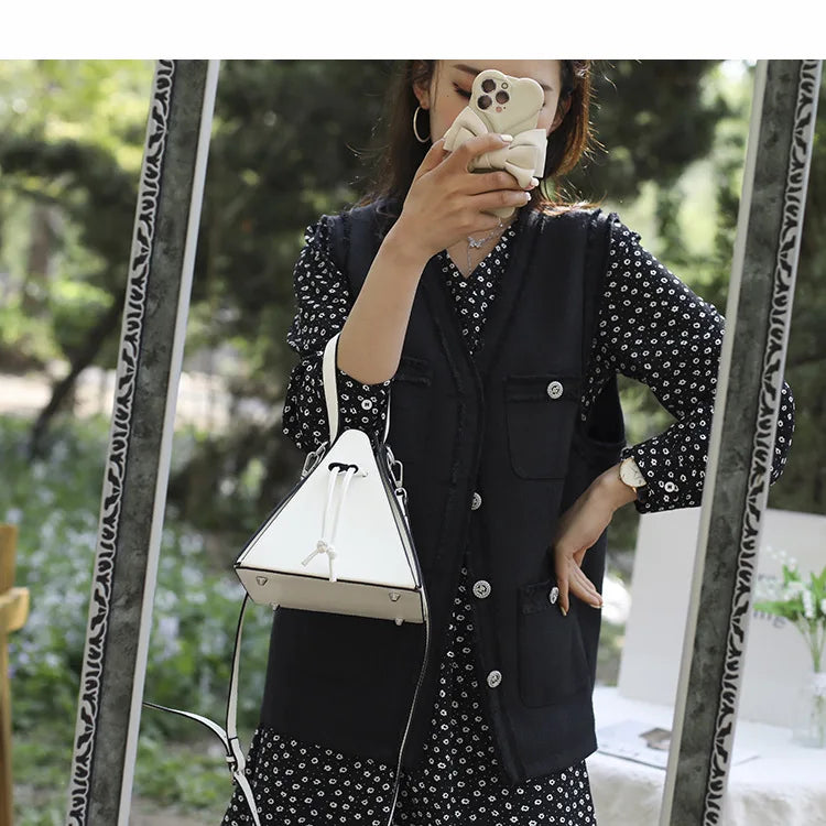 Geo Triangle Drawstring Bucket Bag