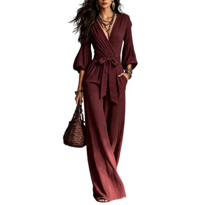 Elegant V-Neck Puff Sleeve Jumpsuit