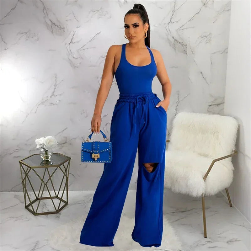 Casual Two Piece Wide Leg Set