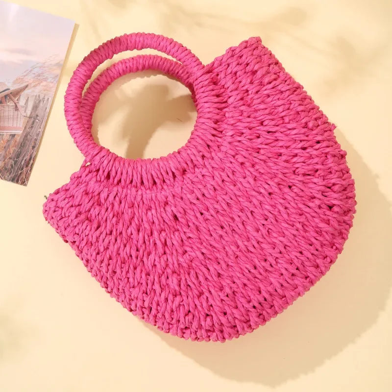Trendy Handwoven Straw Half-Moon Bag