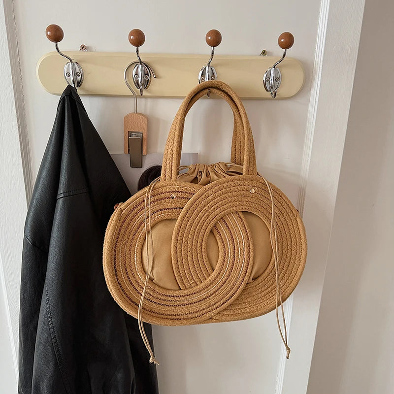 Aura Woven Straw Shoulder Handbag