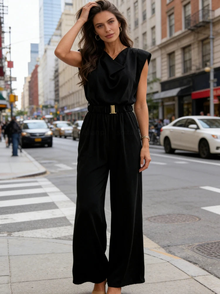 Sophia Elegant Wide Leg Jumpsuit with Belt