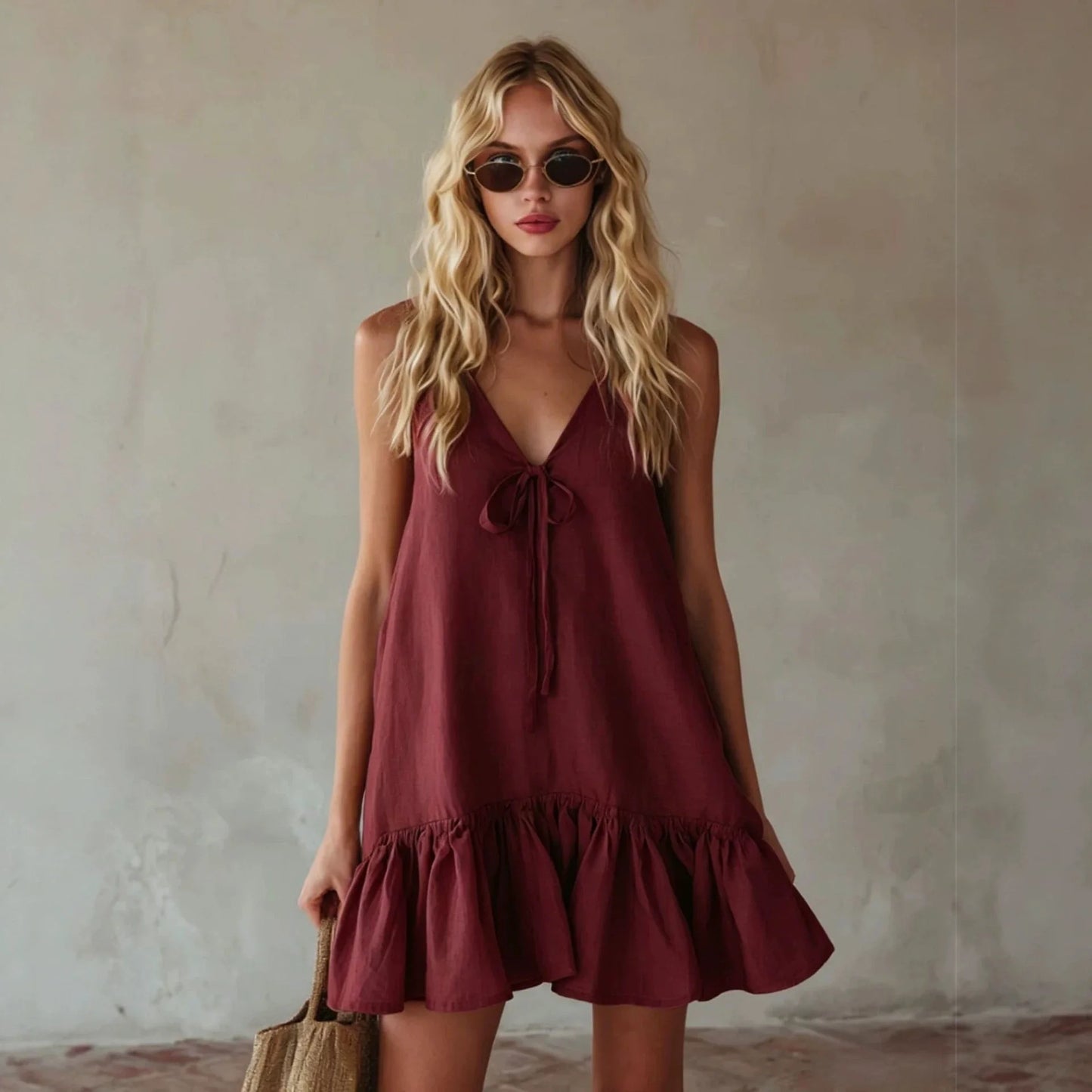Sunset Tie-Front Ruffle Mini Dress