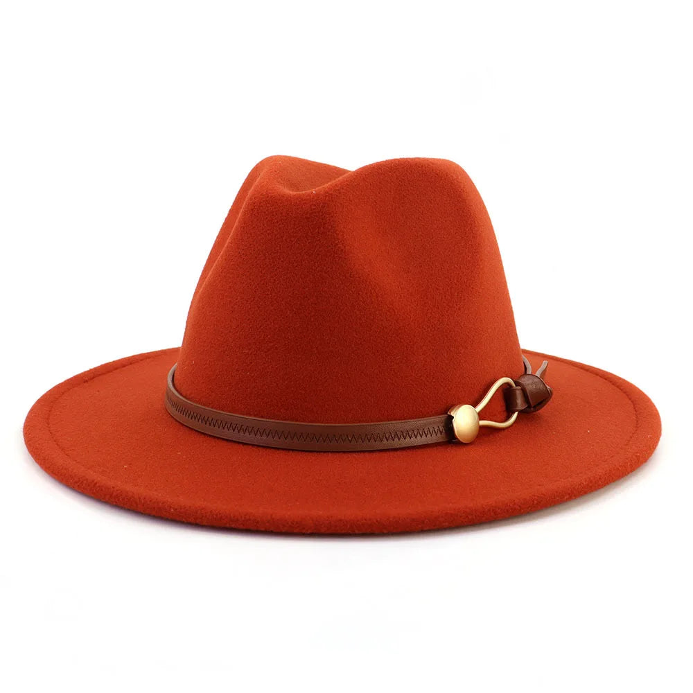 Belt Buckle Wide Brim Fedora Hat
