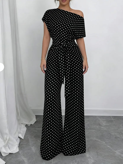 Slanted Shoulder Wide Leg Jumpsuit