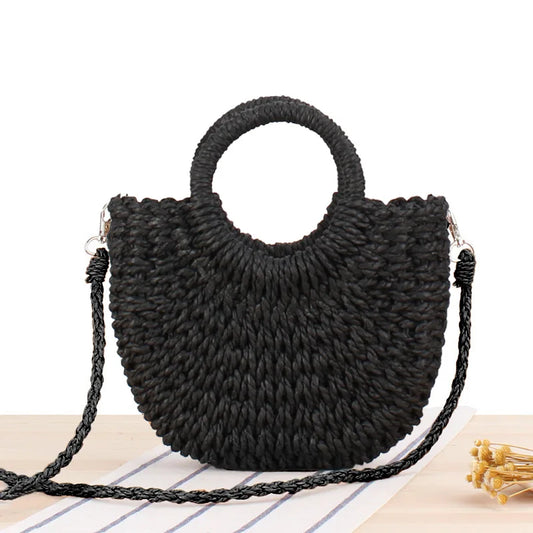 Handwoven Straw Half-Moon Bag