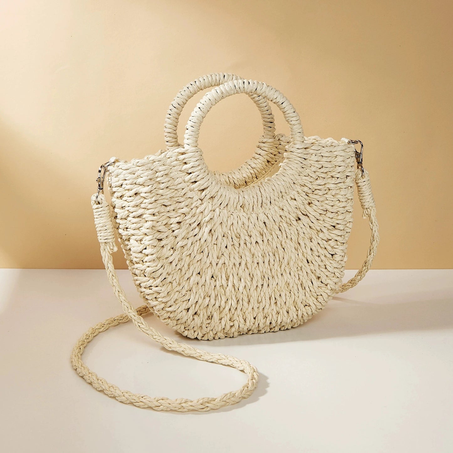 Trendy Handwoven Straw Half-Moon Bag