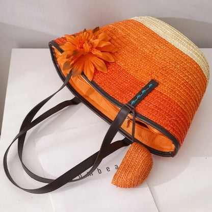 Sun-Drenched Striped Handwoven Straw Tote
