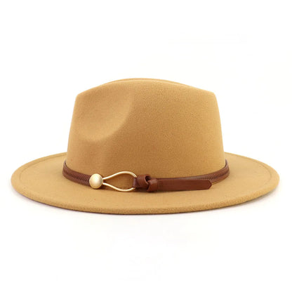 Belt Buckle Wide Brim Fedora Hat
