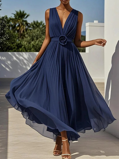 Aurora Pleated V-Neck Maxi Dress