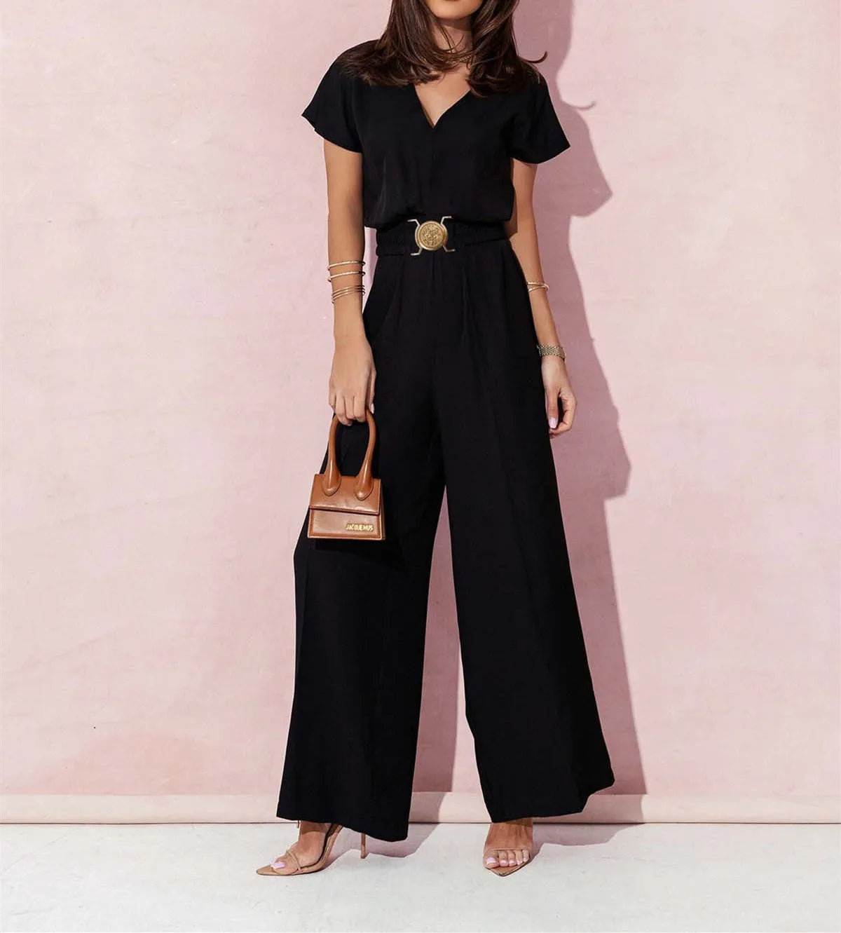 Women's Elegant V-Neck Wide Leg Jumpsuit