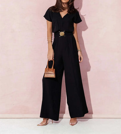 Women's Elegant V-Neck Wide Leg Jumpsuit