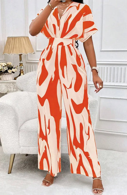 Elegant Printed Batwing Sleeve Jumpsuit