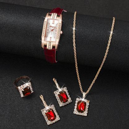 5-Piece Elegant Baroque Rhinestone Women's Watch & Jewelry Set