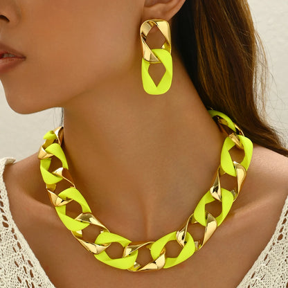 Chunky Dual-Texture Interlocking Link Chain Necklace & Earring Set