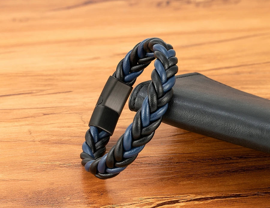 Braided Leather Cuff Bracelet for Men