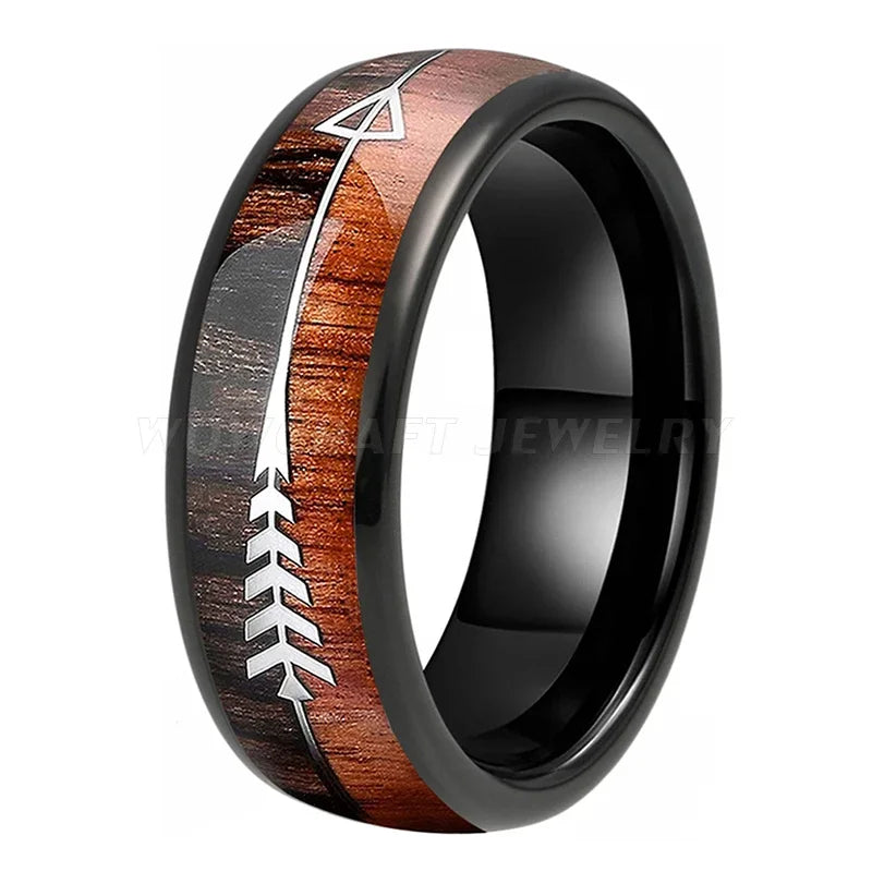 Wood Grain Arrow Inlay Men's Ring