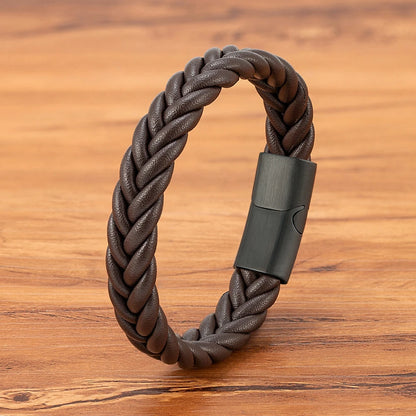Braided Leather Cuff Bracelet for Men