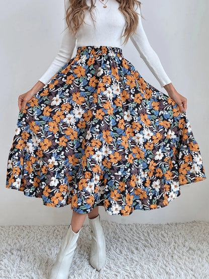 Chic Floral Printed Midi Skirts