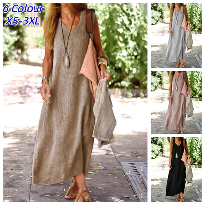 Ethereal V-Neck Cotton Linen Maxi Dress