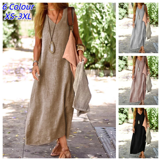 Ethereal V-Neck Cotton Linen Maxi Dress