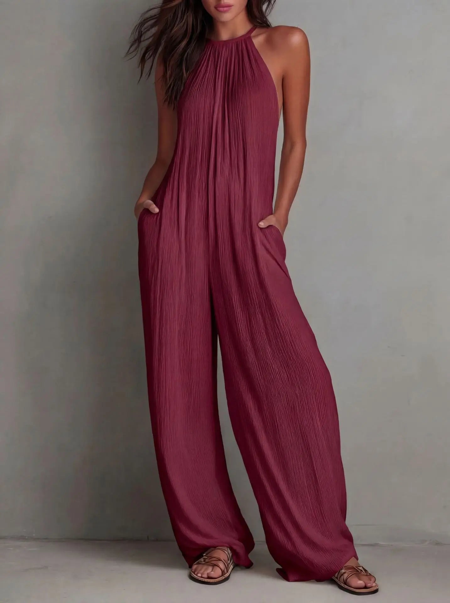 Sundrenched Pleated Halter Jumpsuit
