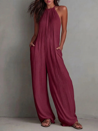 Sundrenched Pleated Halter Jumpsuit