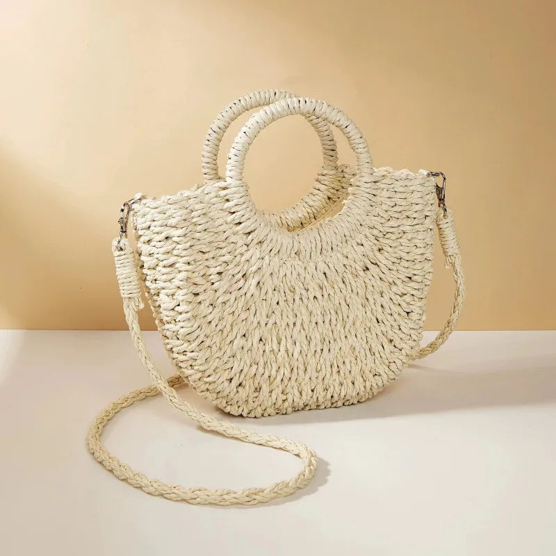 Handwoven Straw Half-Moon Bag
