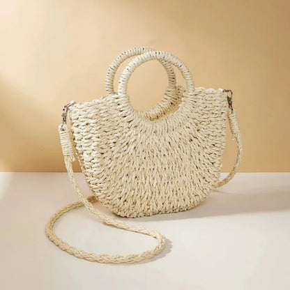 Handwoven Straw Half-Moon Bag
