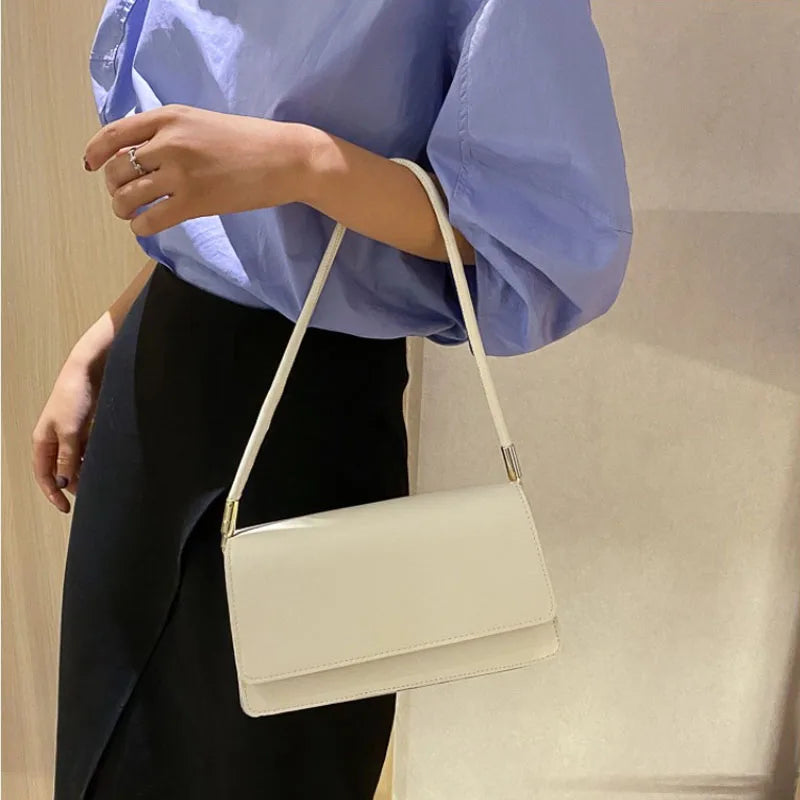 Minimalist Leather Baguette Shoulder Bag
