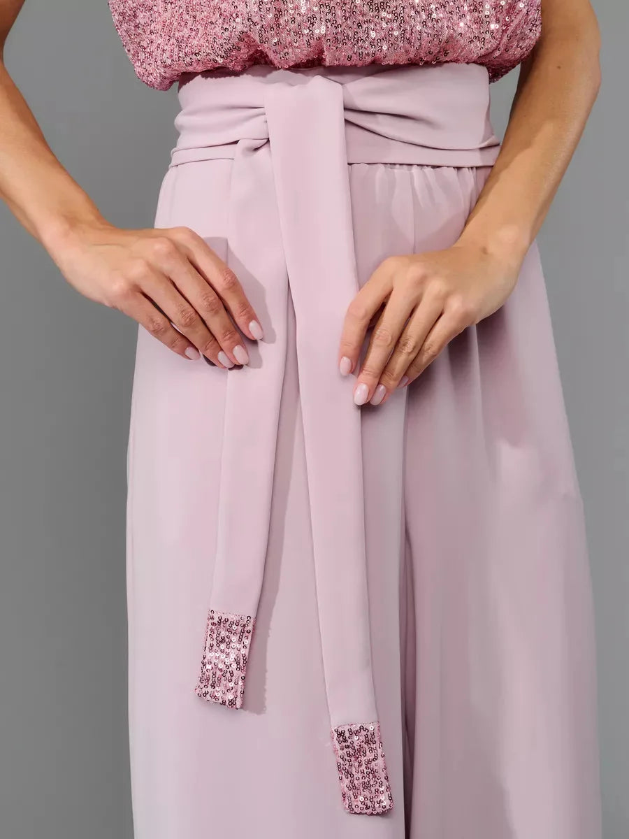 Glittering Sequin Tie Waist Jumpsuit