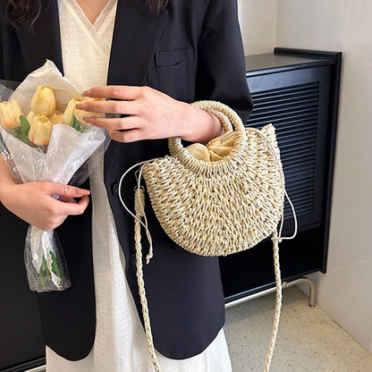 Handwoven Straw Half-Moon Bag