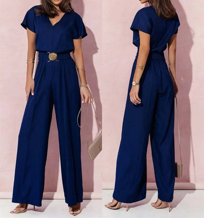 Women's Elegant V-Neck Wide Leg Jumpsuit