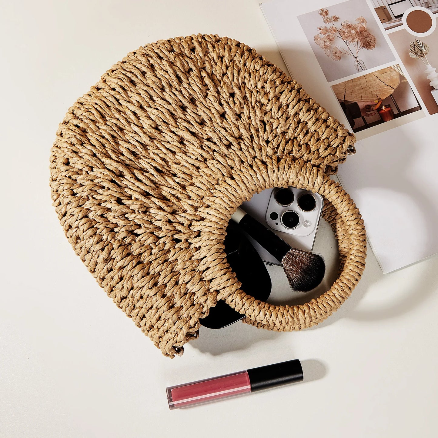 Handwoven Straw Half-Moon Bag