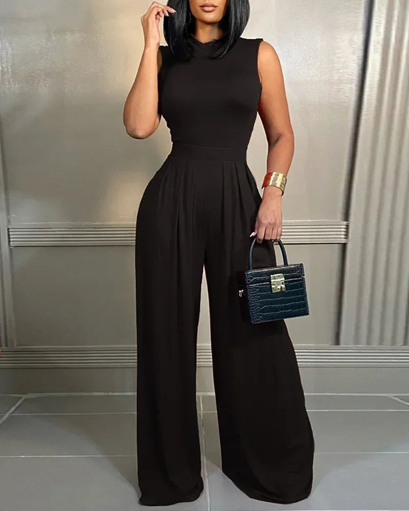 Elegant Wide Leg Sleeveless Jumpsuit