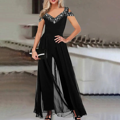Elegant V-Neck Sleeveless Black Jumpsuit