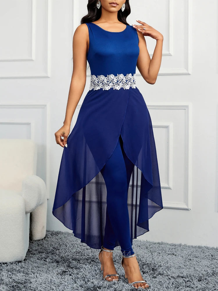 Blue Mesh Dressy Jumpsuit