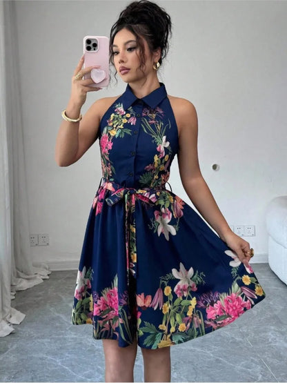 Floral Halter Neck Summer Dress