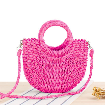 Handwoven Straw Half-Moon Bag