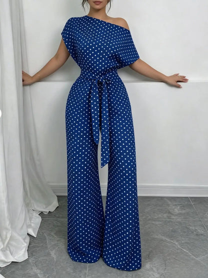 Slanted Shoulder Wide Leg Jumpsuit