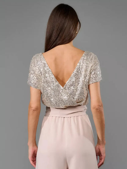 Glittering Sequin Tie Waist Jumpsuit