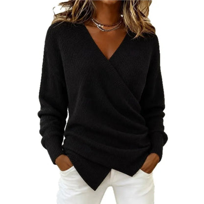 Effortless Chic Wrap V-Neck Knit Pullover