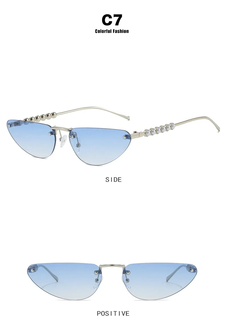 Sunglasses with blue gradient lenses and silver frame on a white background