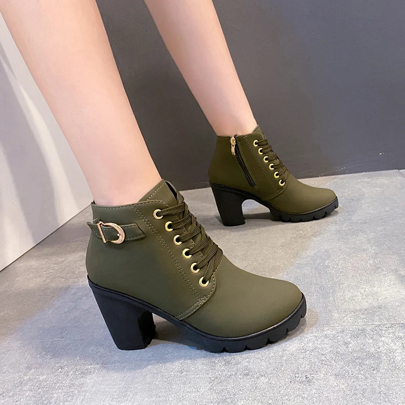 Round Toe Buckle Strap Boots
