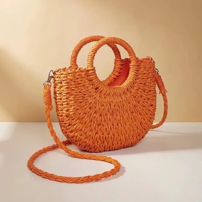 Handwoven Straw Half-Moon Bag