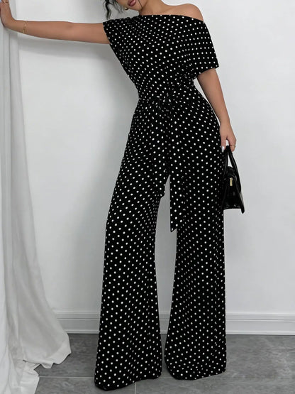 Slanted Shoulder Wide Leg Jumpsuit
