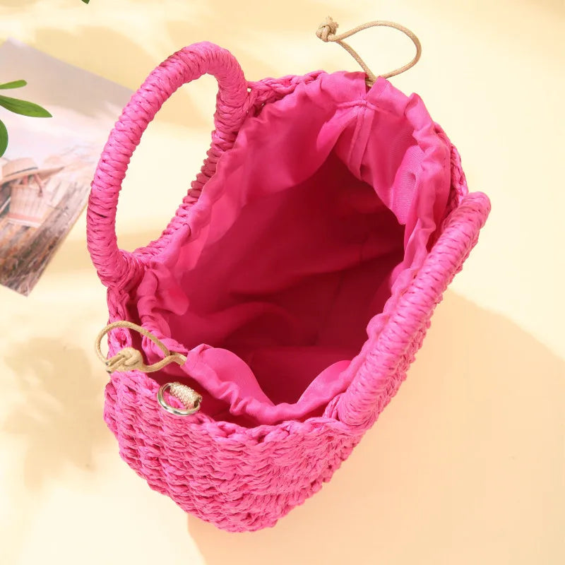 Handwoven Straw Half-Moon Bag