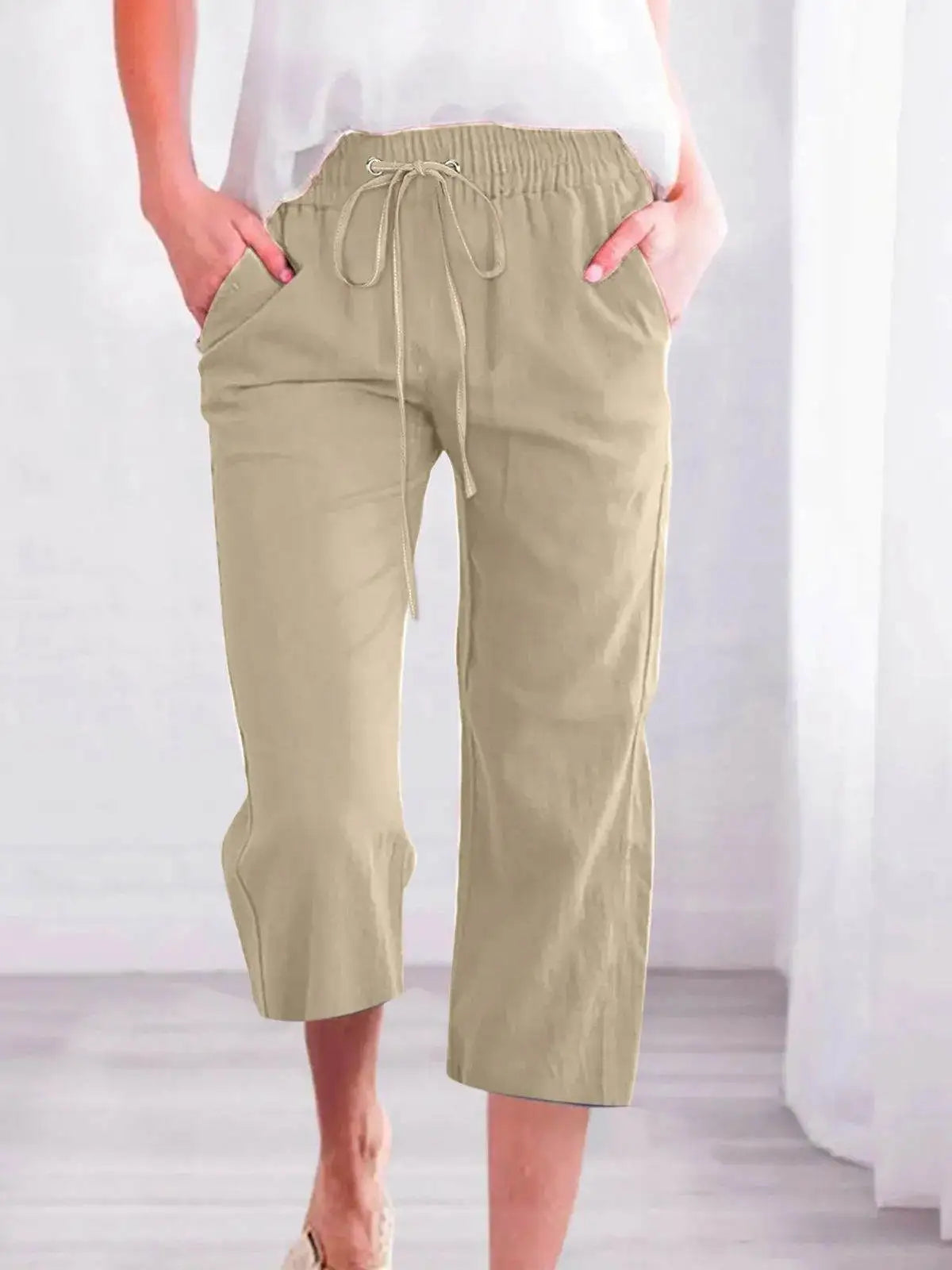 Cotton Linen Capri Pants For Women