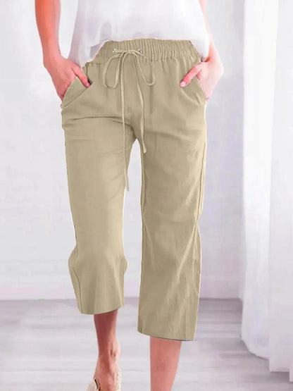 Cotton Linen Capri Pants For Women