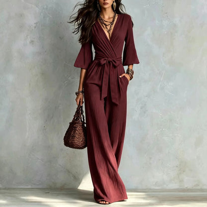 Elegant V-Neck Puff Sleeve Jumpsuit
